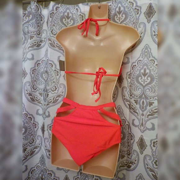 *Neon Orange Cut-Out Bikini Swimsuit- Size S - Picture 3 of 5
